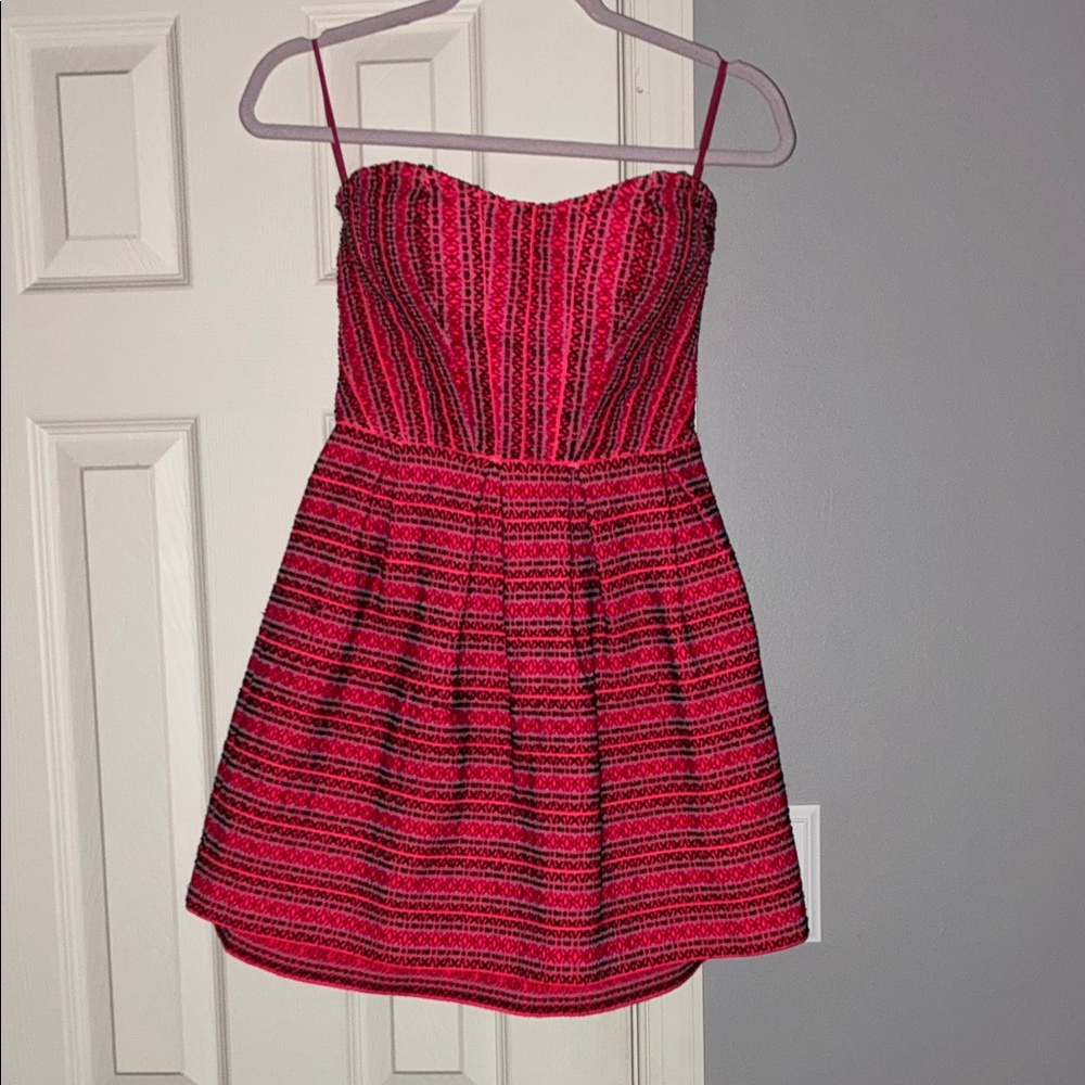 Pink and Black Pleated and Patterned Dress Pookie and Sebastian Size Small